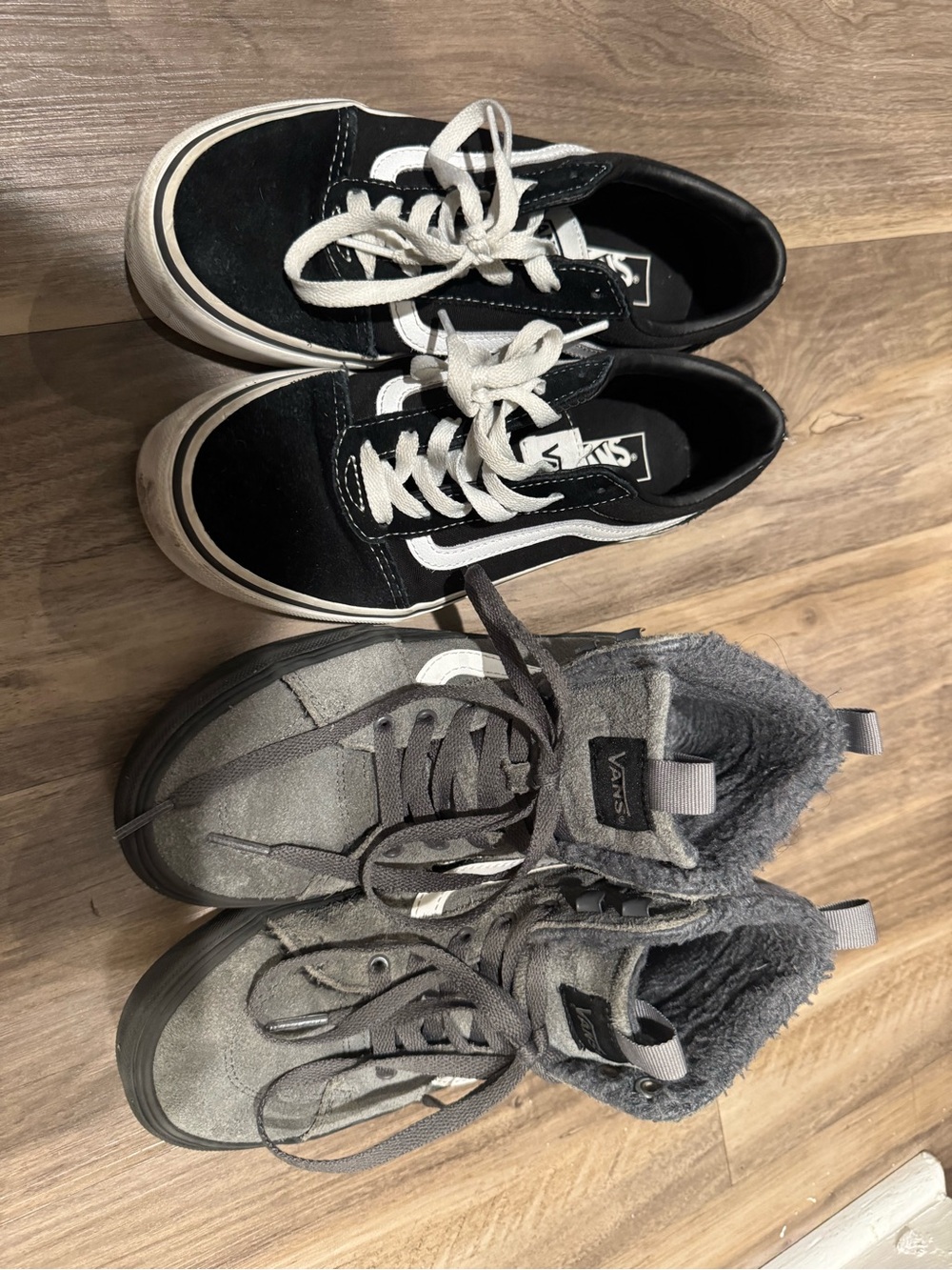 Vans Black Low-Top and Gray Sherpa-Lined High-Top Sneakers